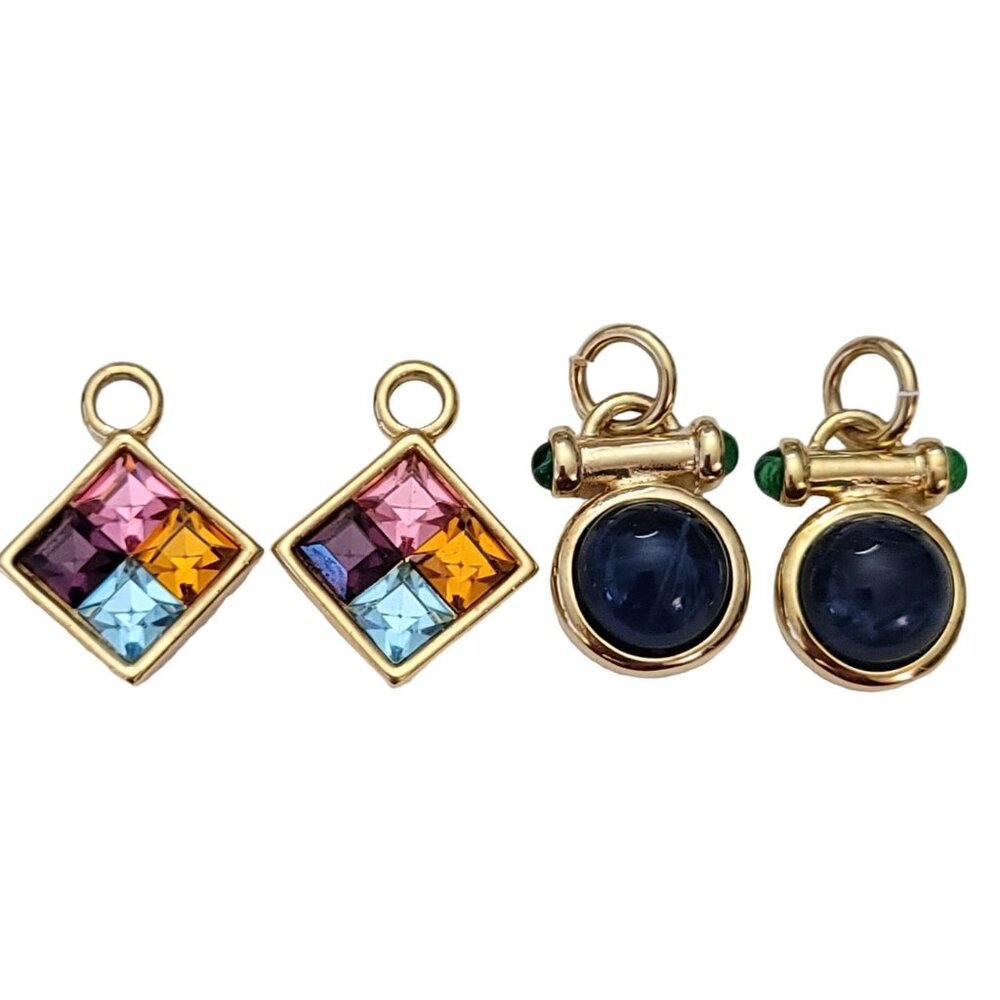Gold Tone Multicolor Crystal Lucite Hoop Earring Jackets, 2 Pairs E994